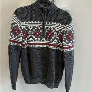 Izod Charcoal and Crimson Patterned Zip-Up Sweater